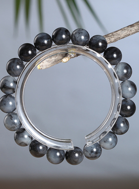 籽料青花和田玉黑白分明手串