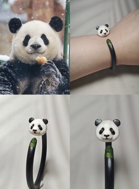 【萌兰活动款】大熊猫鸡血藤手镯情人节生日七夕礼物男女情侣镯子