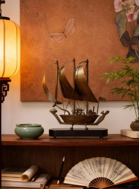 大航海家进口玄关黄铜帆船摆件
