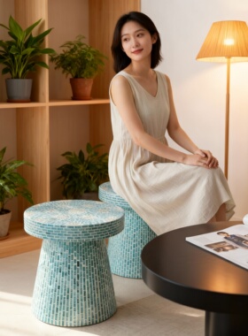 地中海几何圆形边几蓝马赛克