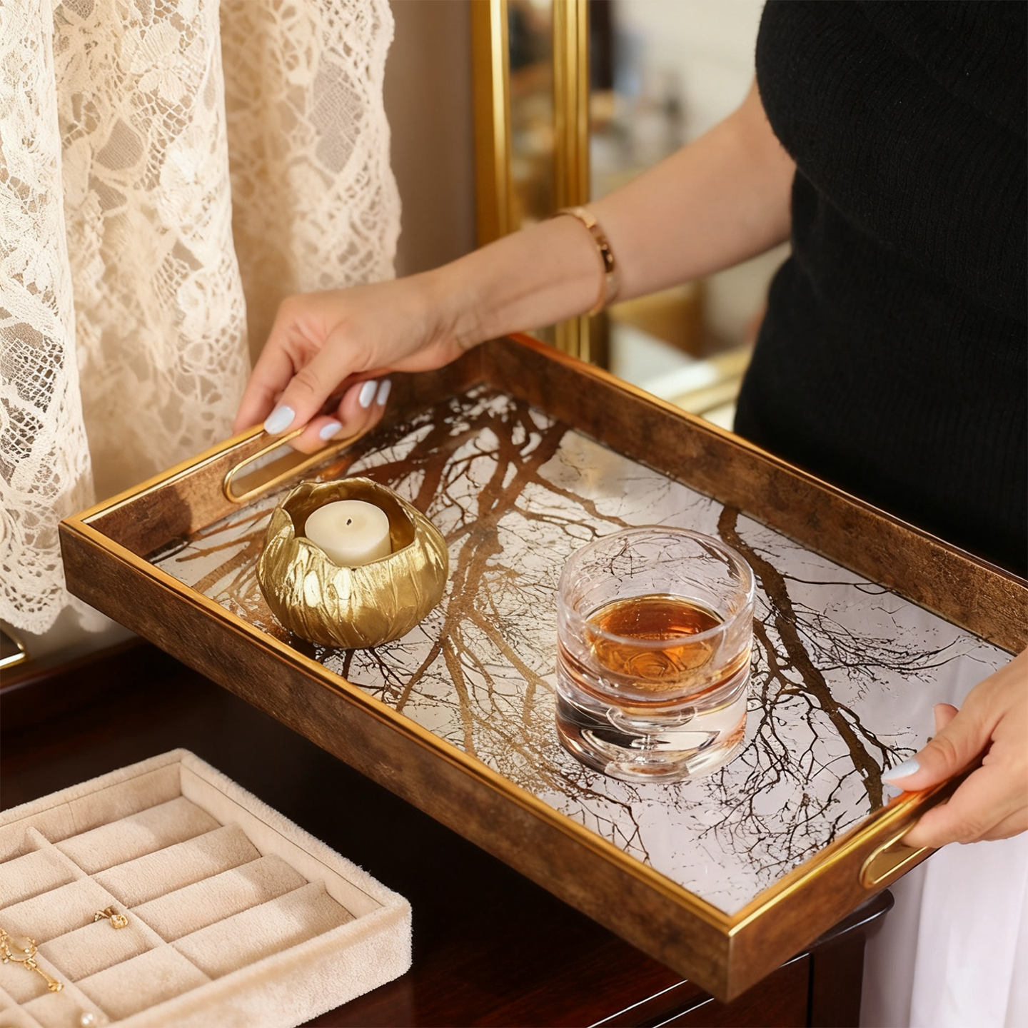 知南艺术知南艺术轻奢金色树枝香薰托盘长方形客厅餐桌轻奢茶盘,淘宝优惠券,粉丝福利购,淘宝优惠卷