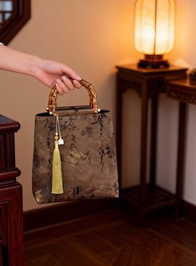 新中式香云纱竹节手工大容量包