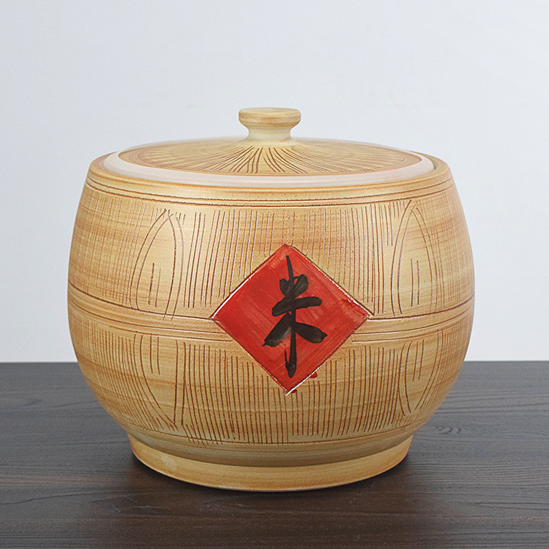 景德镇陶瓷米缸带盖家用10斤20斤30装聚宝盆密封罐老式防虫面粉桶,淘宝优惠券,粉丝福利购,淘宝优惠卷