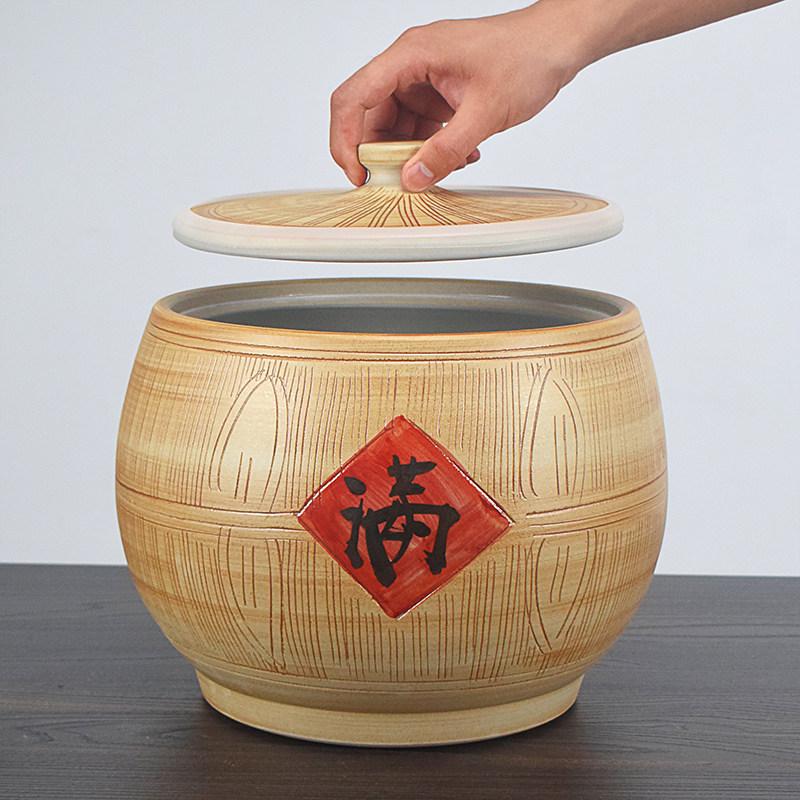 景德镇陶瓷米缸带盖家用10斤20斤30装聚宝盆密封罐老式防虫面粉桶,淘宝优惠券,粉丝福利购,淘宝优惠卷