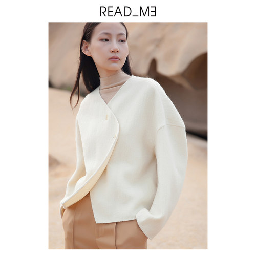 商场同款readme读我女士短白双面呢羊毛大衣外套60920411 - 图0