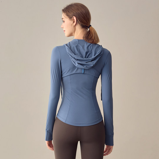 岚纹骑行连帽瑜伽服运动外套女拉链显瘦夹克跑步训练健身长袖上衣