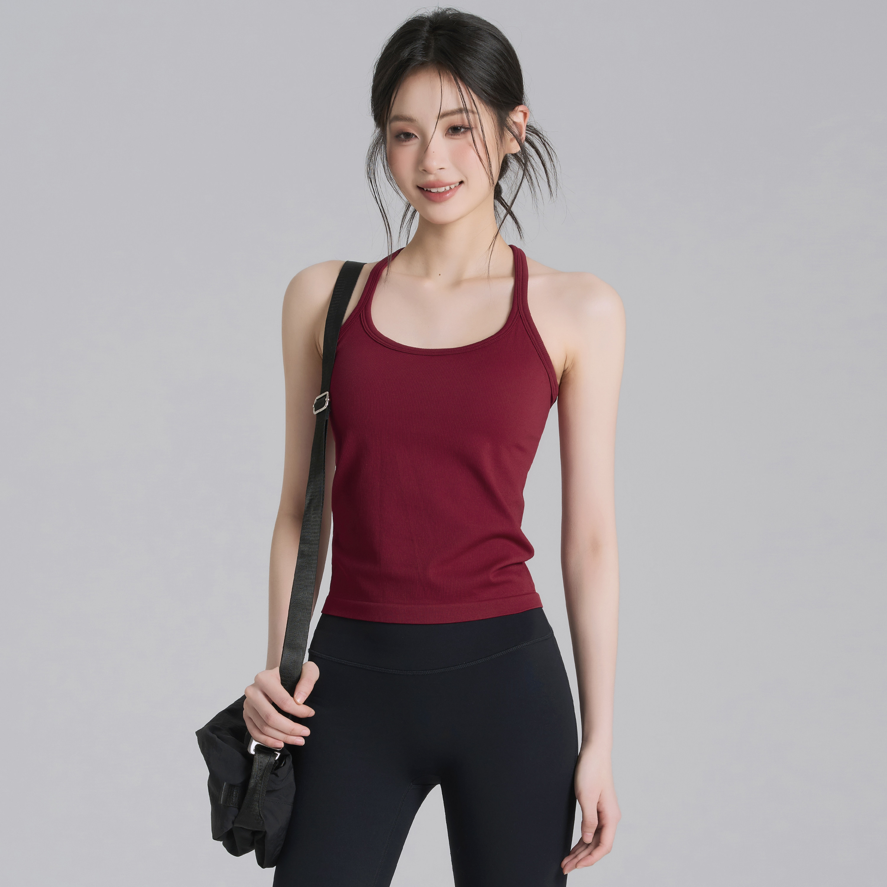 岚纹一体式瑜伽服红色运动背心防震内衣女普拉提吊带训练健身上衣,淘宝优惠券,粉丝福利购,淘宝优惠卷