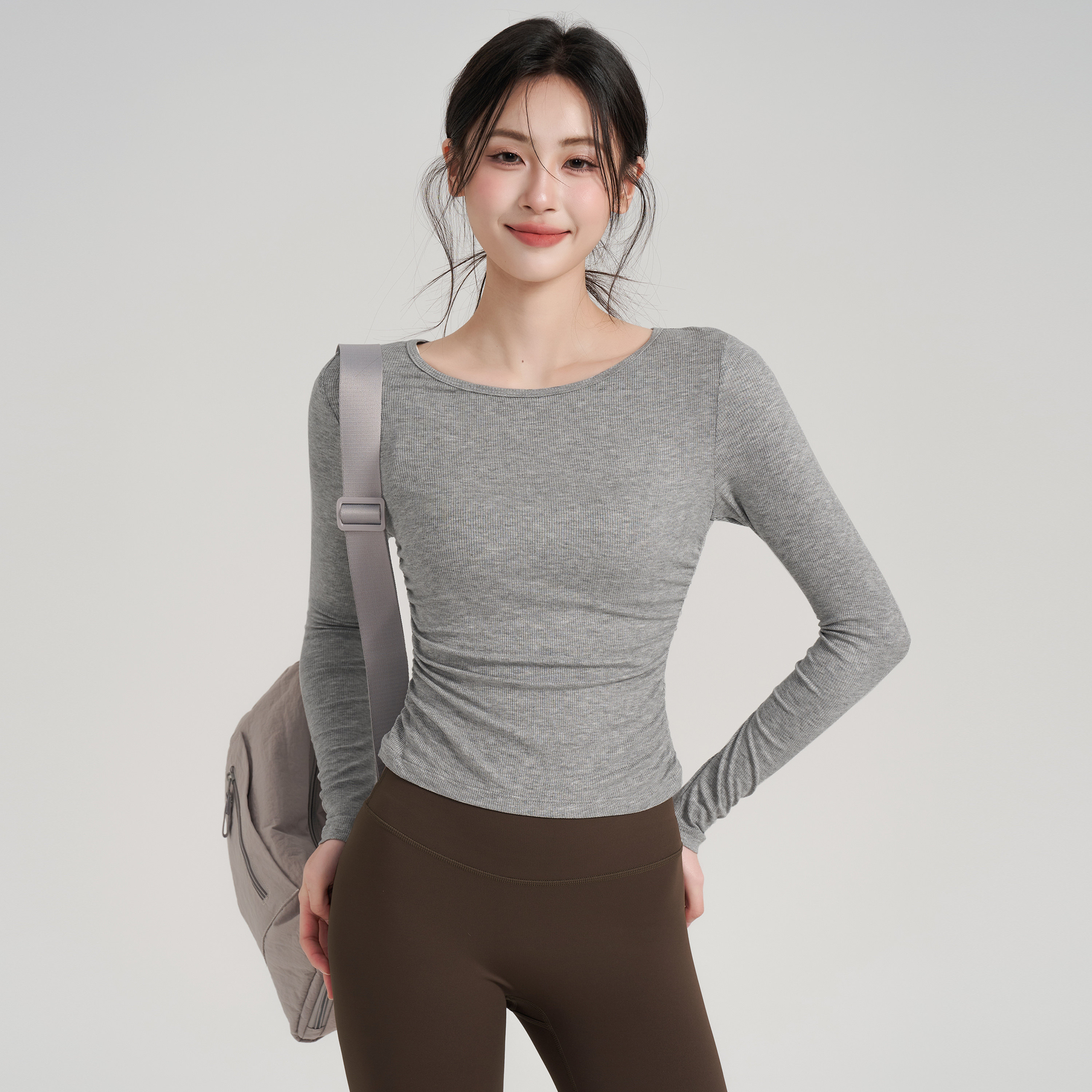 岚纹圆领瑜伽服女亲肤运动上衣T恤收腰拉提训练跑步健身长袖秋冬,淘宝优惠券,粉丝福利购,淘宝优惠卷