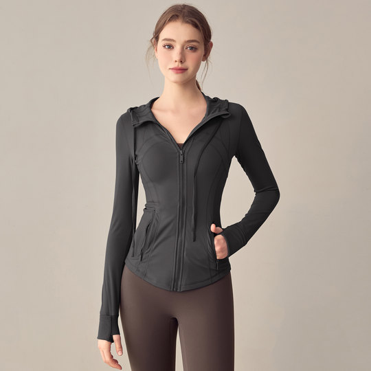 岚纹骑行连帽瑜伽服运动外套女拉链显瘦夹克跑步训练健身长袖上衣