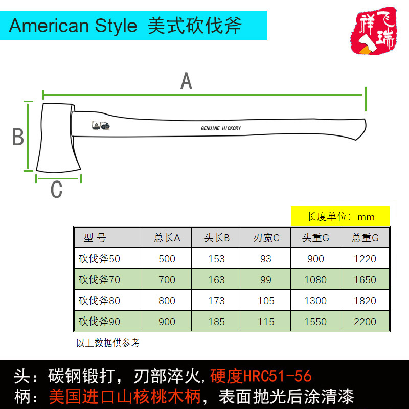 处理瑕疵品美式系列飞瑞祥斧头户外露营斧头砍伐斧大斧头劈柴 - 图2