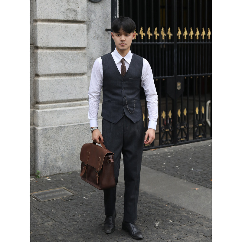 复古英伦雅痞V领羊毛人字纹 高级感商务正装修身结婚条纹西装马甲,淘宝优惠券,粉丝福利购,淘宝优惠卷