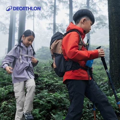 迪卡侬儿童冲锋衣女款防水登山服秋冬季MH100抓绒三合一外套KIDS - 图1
