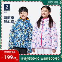 Dikamnon children ski jacket cotton jacket Outdoor waterproof and warm male and female double face wearing cotton clothes KIDK