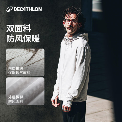 迪卡侬华夫格外套秋保暖防风加绒健身训练夹克跑步外套330425SAX1 - 图0