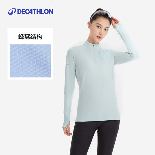 迪卡侬跑步速干衣女秋冬长袖上衣户外运动t恤保暖健身瑜伽服RFP4 - 图1