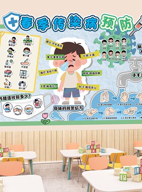 幼儿园春季传染病预防环创墙贴画