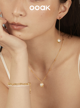 OOAK界格油画肌理珍珠双层泡沫手链女珍珠锆石时尚叠戴小众手链