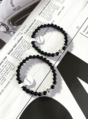 黑玛瑙十字架手链复古手串情侣