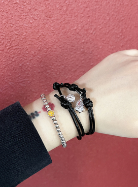 情侣黑色蜡绳925银甜妹华丽