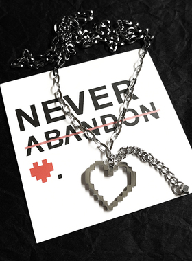 马赛克桃心钛钢钢制项链情侣款