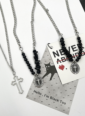 钛钢十字架项链小碎石元素链子