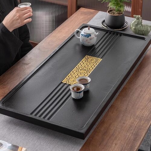 茶盘2026新款家用仿乌金石一体排水式茶具客厅办公室茶几茶台茶海 - 图3
