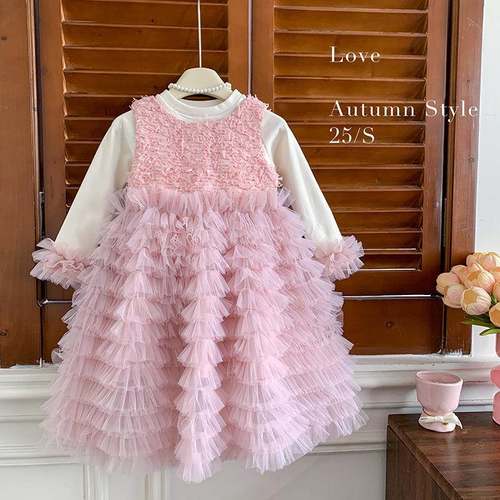 英国Next Naive女童春秋季网纱蛋糕蓬蓬裙高级感拼接背心裙公主礼 - 图1