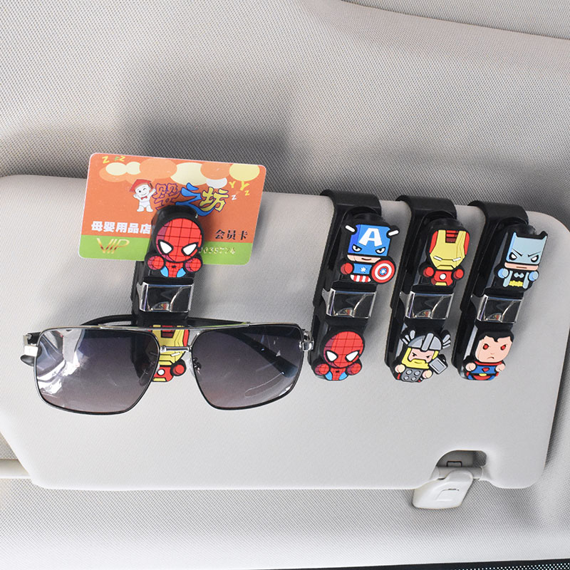 车内车载眼镜夹多功能汽车用眼镜架座眼镜盒遮阳板收纳卡通装饰女 - 图0