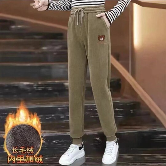 Samtverdickte elastische Taillenhose für Damen