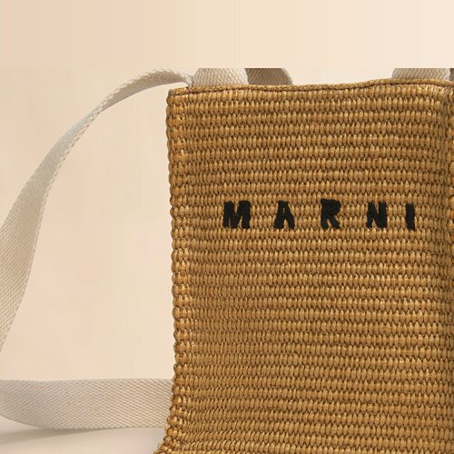 【24期免息】MARNI 刺绣LOGO草编手提包小托特包 - 图3