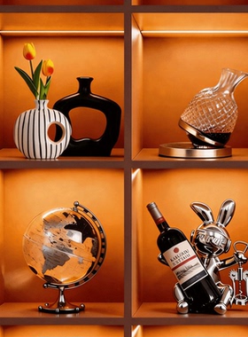 现代轻奢兔子红酒架客厅摆件