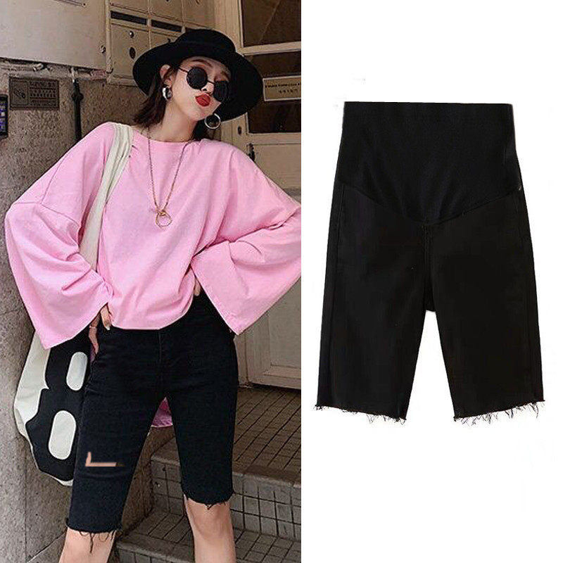 韩版孕妇五分外穿托腹弹力牛仔裤 乔洛欣孕妇直筒裤