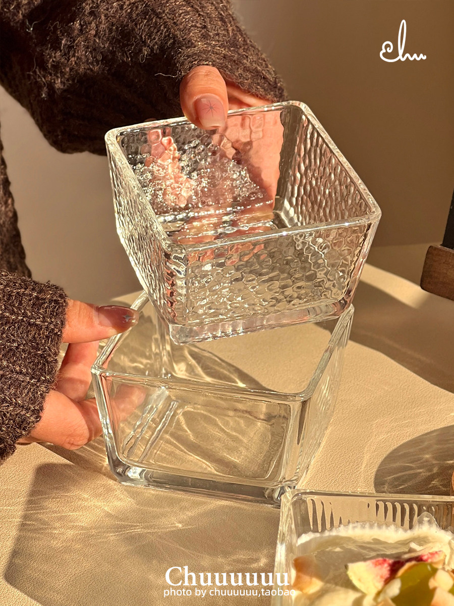 四方玻璃碗小号酸奶碗方形甜品碗家用小料碗火锅蘸料碟高颜值小碗