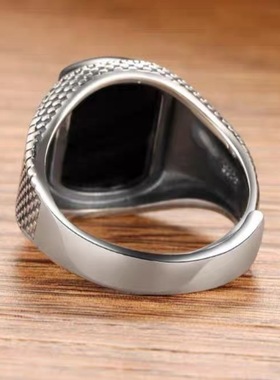 镀925银新品新款复古做旧黑石头