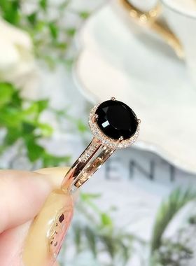 镀925银新品新款时尚黑色锆石戒