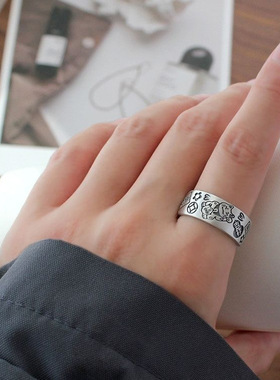 开运招财猫戒指复古小众吉言钱币