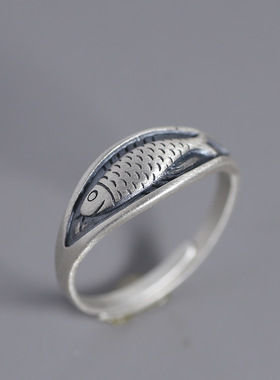 经典时尚流行复古锦鲤鱼款戒指咸