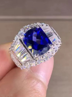 镀925银新品蓝宝石戒指男女情侣