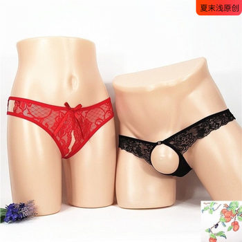 .Couple underwear couple style passion thong transparent suit 2024 trend one man and one woman open hole and crotch free