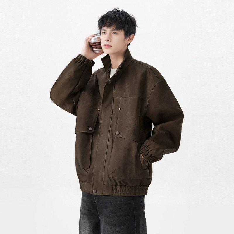 快鱼男士人造革皮衣25年秋新款宽松立领防风外套街潮廓形机车夹克,淘宝优惠券,粉丝福利购,淘宝优惠卷