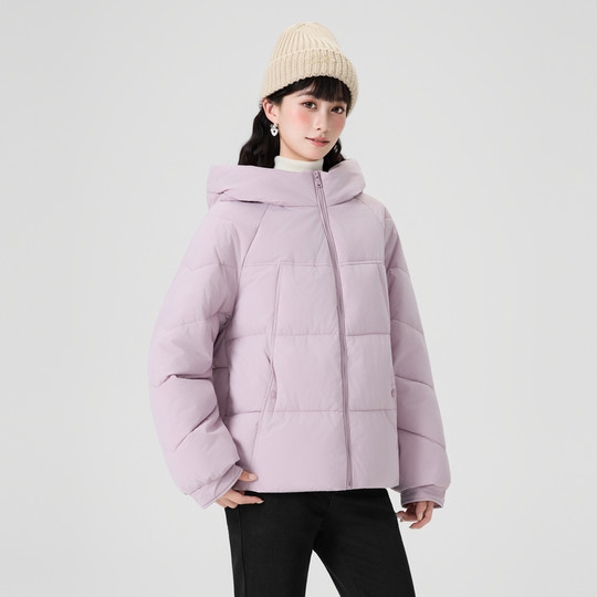 快鱼棉服女2025年冬季新款微宽松净色连帽外套防寒保暖加厚小棉袄