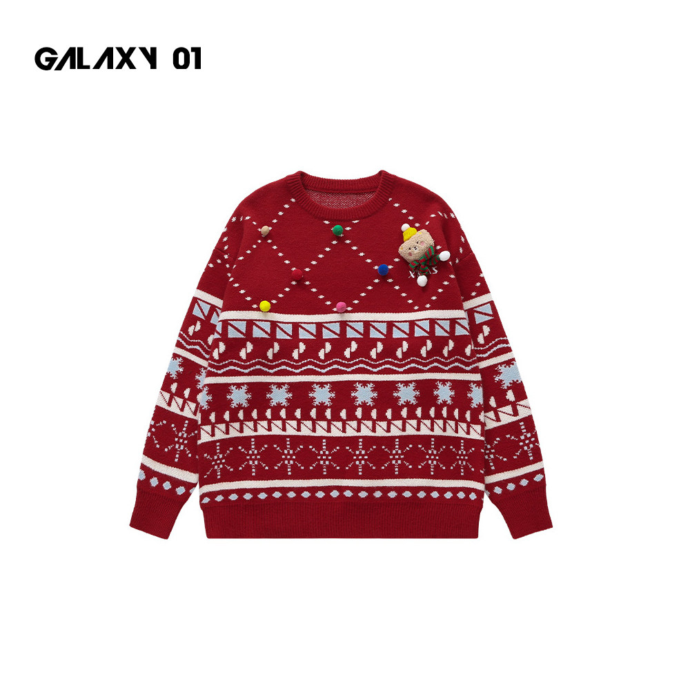 Galaxy 01 11.01 & 圣诞新年毛衣2025秋冬新款红色情侣针织衫上衣