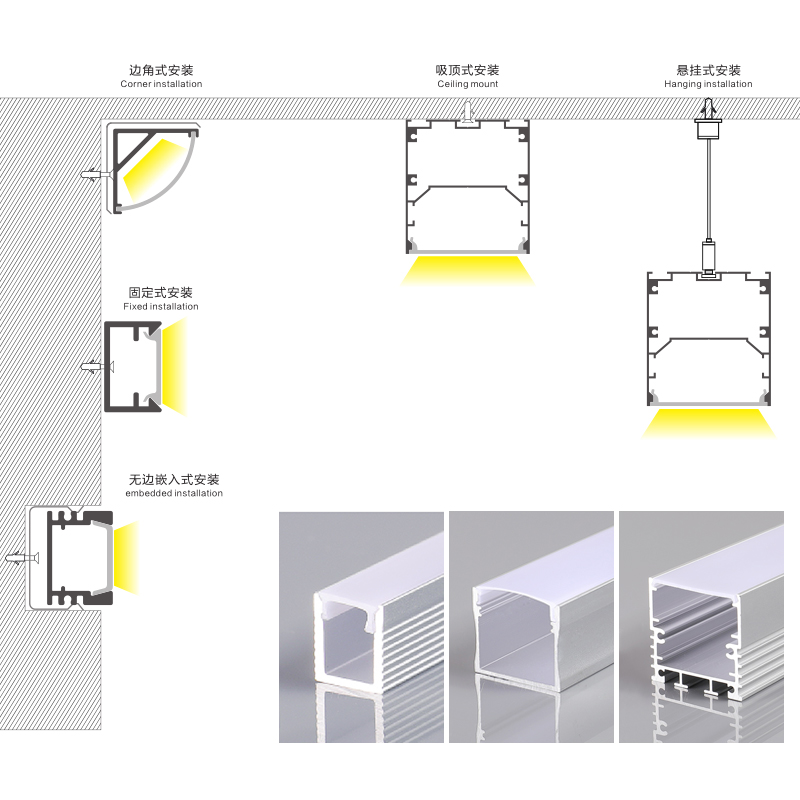 led线条灯铝合金灯槽嵌入式型材u型卡槽硬灯条线形灯长条灯明装 - 图1