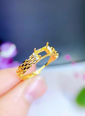 女纯银长方形戒指空托简约百搭