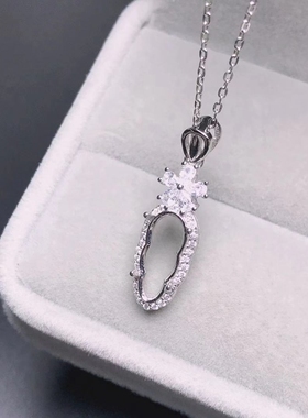 新S925纯银叶子吊坠银空托 尺寸5*6*5.5*4*13mm可来石代镶嵌定制