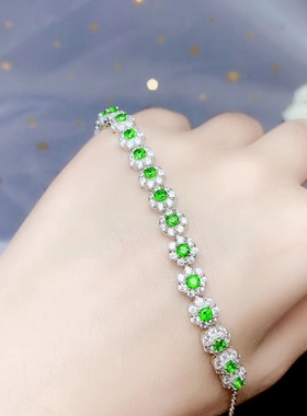 s925银15粒裸石镶嵌圆红宝石翡翠