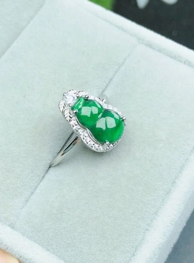 纯银葫芦戒指翡翠碧玉