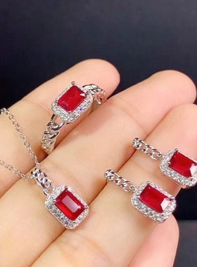 纯银长方形戒指吊坠耳钉小尺寸