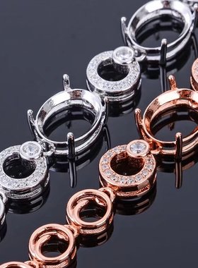 S925银5粒椭圆手链空托8*10mm可镶嵌碧玉翡翠黄水晶等银配件