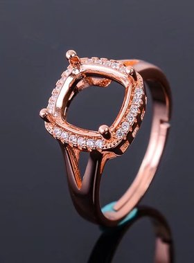 s925银围锆适合刻面肥方戒指空托